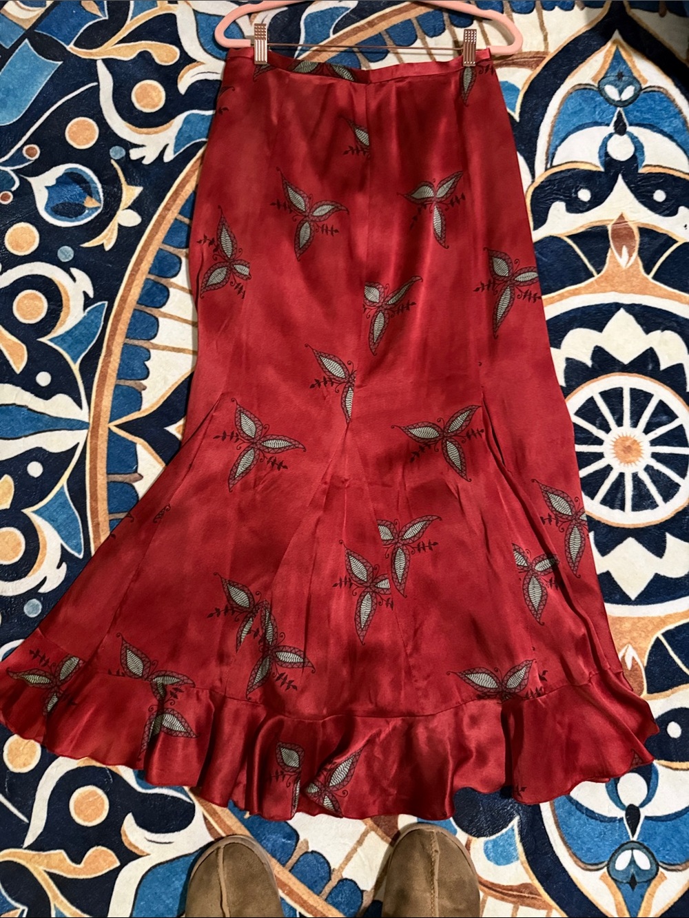 Peruvian Connection Red Silk Dress with Subtle Floral Motif